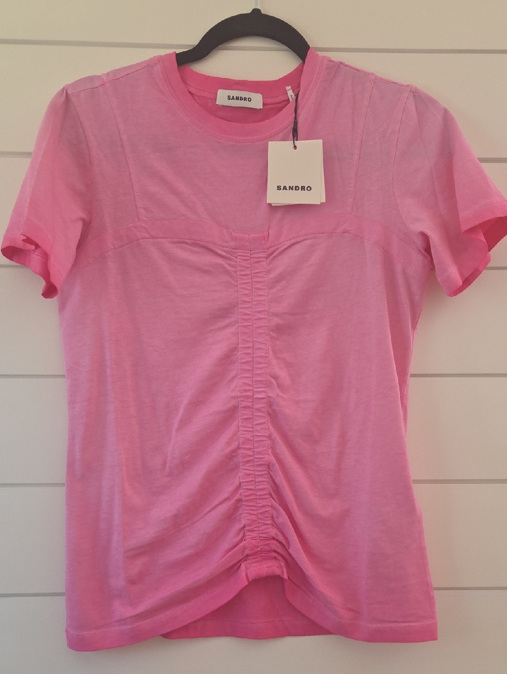 Sandro Pink Ruched Front Short-Sleeve Tee Size 1 (US 2-4) NWT
